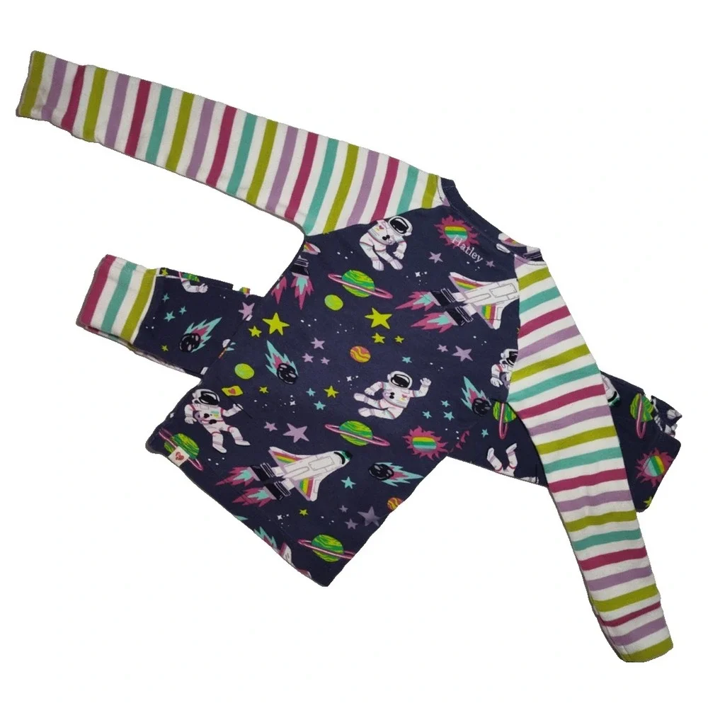 Hatley‎ Astronaut 2pc Girls 3T Pajama Set Organic Space Stripe Stars Rocket